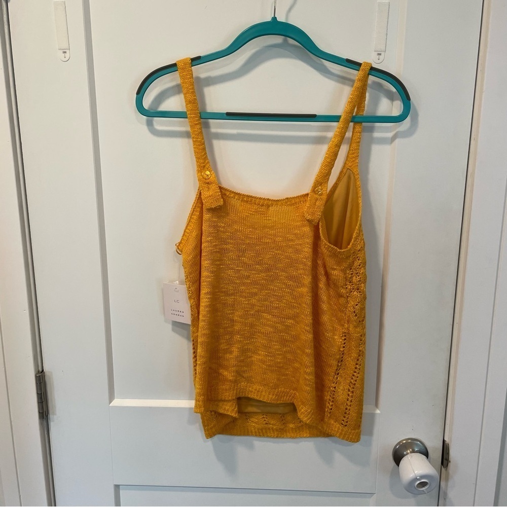 LC Lauren Conrad Women’s Pointelle Sweater Tank Top V neck Yellow Size Lg NWT - Picture 3 of 10